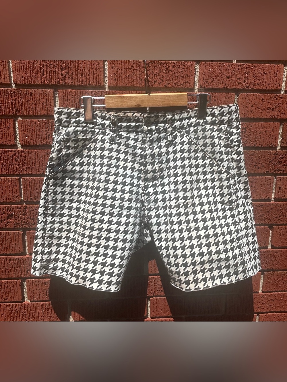 G-Star RAW 5622 Houndstooth Denim Shorts Men’s 31 Black White Statement Print